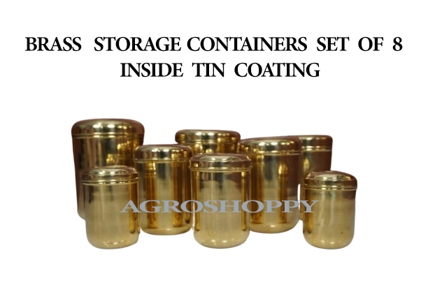 Brass Storage Containers Set of 8 with Tin Inner Coating - Agroshoppy